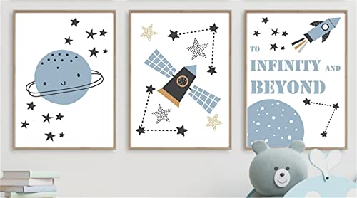 CULASIGN 3er Set Weltraum Kinder Poster, Weltraum Rakete Alphabet Poster Kinderzimmer Bilder, Kosmos DIN A4 Lernposter Astronomie für Jungen Mädchen Geschenk (B) von CULASIGN