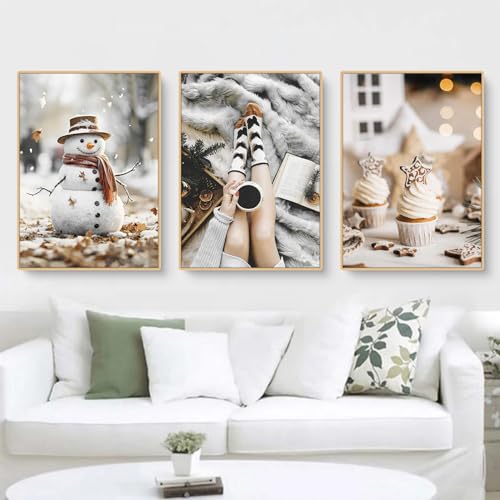 CULASIGN 3er Weihnachten Poster Set, Winter Bilder, Weihnachtsbaum Schneemann Wandkunst Wandbilder, Wohnzimmer Schlafzimmer Wanddeko, ohne Rahmen (ABC,21x30cm) von CULASIGN