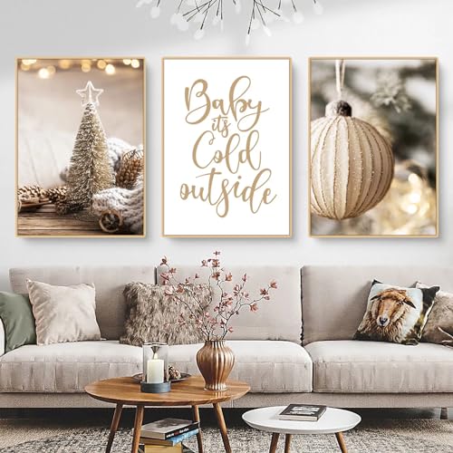3er Weihnachten Poster Set, Winter Bilder, Weihnachtsbaum Schneemann Wandkunst Wandbilder, Wohnzimmer Schlafzimmer Wanddeko, ohne Rahmen (DEF,30x40cm) von CULASIGN