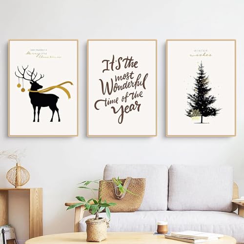3er Weihnachten Poster Set, Winter Bilder, Weihnachtsbaum Schneemann Wandkunst Wandbilder, Wohnzimmer Schlafzimmer Wanddeko, ohne Rahmen (GHI,21x30cm) von CULASIGN