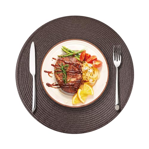 CULASIGN 4er Set Platzsets Rund Tischsets, 38 cm Runde Abwaschbar Gewebte Hitzebeständigen Platzdeckchen Baumwolle Platzsets für Küche Hochzeit Party Restaurant (Braun,38 cm) von CULASIGN