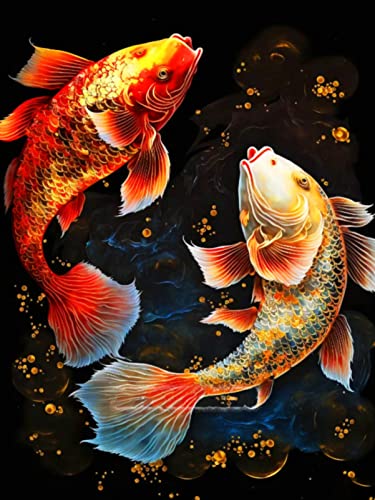 CULASIGN 5D Diamond Painting Koi, Diamant Painting Bilder Fisch, DIY Tier Diamant Malerei Malen Nach Zahlen Erwachsene Kinder Für Home Wall Décor (50x70cm) von CULASIGN