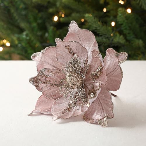 CULASIGN 6 Stück Weihnachtsblumen Glitzer Blumen Weihnachten Deko Weihnachtsbaumschmuck für Weihnachtsbaum Weihnachtskranz Hochzeits Garten Neujahr (Rosa,6 Stück) von CULASIGN