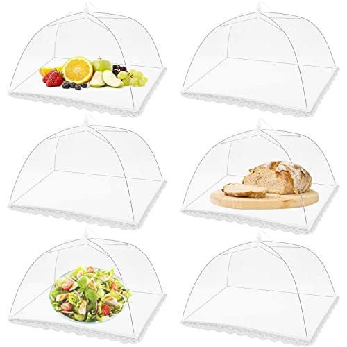 CULASIGN 6er Set /2er Set Abdeckhaube für Essen, Faltbare Kuchenabdeckung Fliegenschirm Lebensmittel Abdeckung, Weiß Fliegenschutz für Essen, Obst, Picknick, BBQ, (17inch-6er Set) von CULASIGN