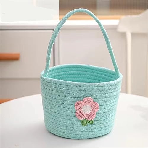 CULASIGN Aufbewahrungs Korb Geflochten Baumwollseil,Handgemachte Blumen Korb Aufbewahrung Wickeltisch Organizer, Storage Basket für Kinderzimmer Wohnzimmer Bad (Blau-grün) von CULASIGN