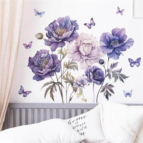 CULASIGN Große Blumen Wandtattoo, Lila Vintage Rose Blumen Schmetterling Wandaufkleber Wandsticker Wanddeko für Schlafzimmer Wohnzimmer Sofa TV Hintergrund CULASIGN Große Blumen Wandtattoo, Lila Vintage Rose Blumen Schmetterling Wandaufkleber Wandsticker Wanddeko für Schlafzimmer Wohnzimmer Sofa TV Hintergrund von CULASIGN