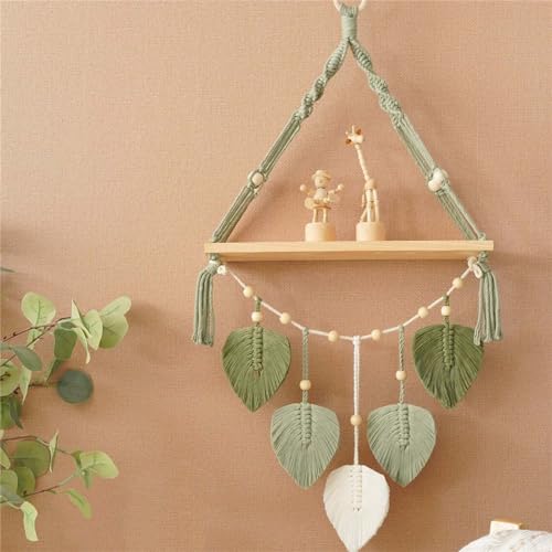 CULASIGN Hängeregal Holz, Makramee Wandbehang Boho Blätter Schweberegal Handgewebte Schwimmende Regal Wanddeko für Schlafzimmer Wohnzimme Balkon Küche CULASIGN Hängeregal Holz, Makramee Wandbehang Boho Blätter Schweberegal Handgewebte Schwimmende Regal Wanddeko für Schlafzimmer Wohnzimme Balkon Küche von CULASIGN