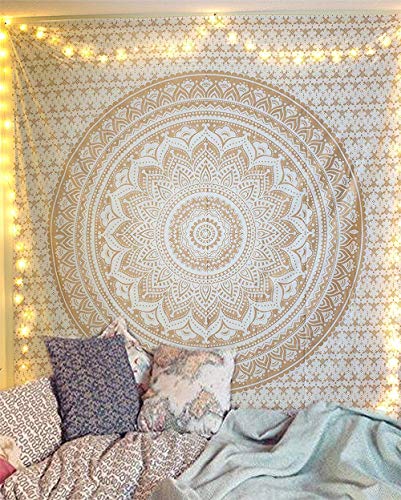 CULASIGN Indisch Psychedelic Wandteppich Mandala Silber Grau/Indien Mehrfarbige Twin Wandbehang Elefant Boho Baumwolle Hippie Wandtuch/Meditation Yoga Mats (Gelb,180 * 230 cm) von CULASIGN