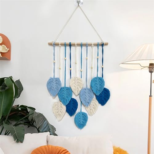 CULASIGN Makramee Wandbehang Wandteppich, Boho Blätter Handgewebt Boho Makramee Wandbehang Deko Blatt Feder Girlande Wanddeko für Wohnzimmer Schlafzimmer (Blau) von CULASIGN