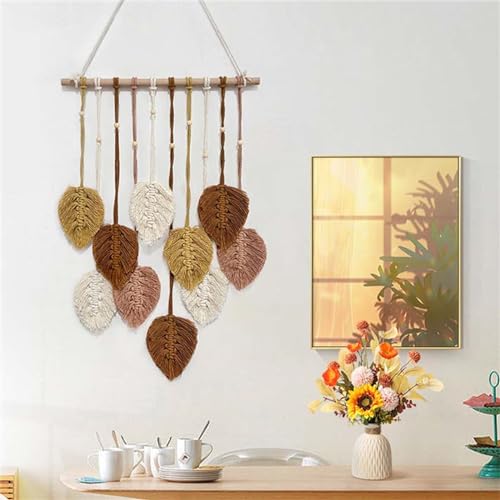 CULASIGN Makramee Wandbehang Wandteppich, Boho Blätter Handgewebt Boho Makramee Wandbehang Deko Blatt Feder Girlande Wanddeko für Wohnzimmer Schlafzimmer (Braun) von CULASIGN