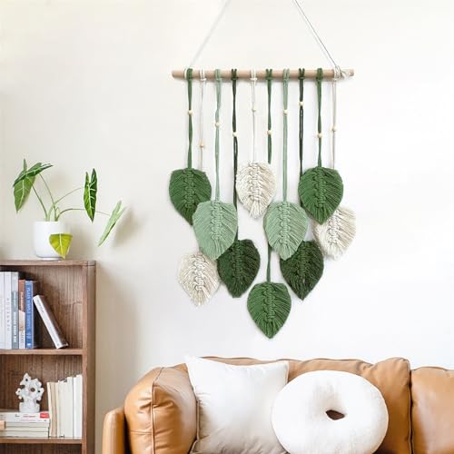 CULASIGN Makramee Wandbehang Wandteppich, Boho Blätter Handgewebt Boho Makramee Wandbehang Deko Blatt Feder Girlande Wanddeko für Wohnzimmer Schlafzimmer (Grün) von CULASIGN