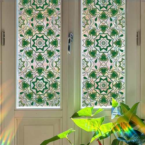 CULASIGN Mandala Prisma Fensteraufkleber, 30x30 cm Grün Fensterbilder Fensterfolie Anti-Kollisions, Geometrie Doppelseitig Selbstklebend Aufkleber Islamisch Glas Fensterdeko für Zuhause Flur Yoga von CULASIGN