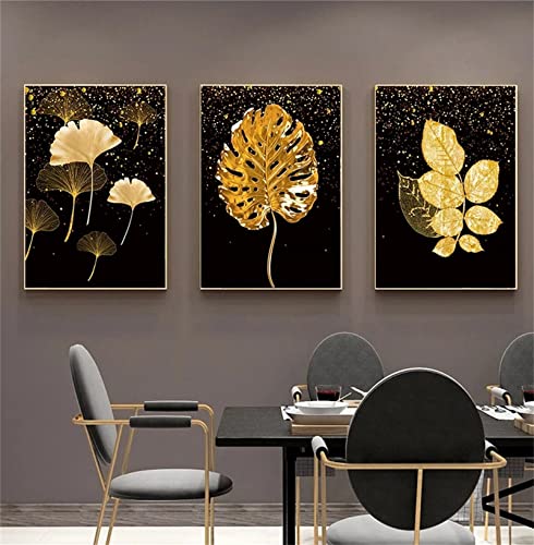 CULASIGN Premium 3er Bilder Set Moderne Schwarze Goldene Blattbaum Poster ohne Bilderrahmen - Wandkunst Wandbilder Deko für Wohnzimmer und Schlafzimmer (21x30cm) von CULASIGN