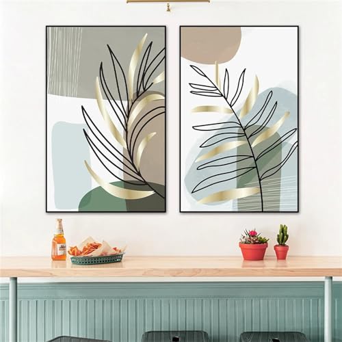 CULASIGN Premium Poster 2er Set, Moderne Blätter Grün Gold Bilder Wandbilder Leinwand Bilder - Ohne Rahmen - Wanddeko Poster Wohnzimmer Schlafzimmer Flur (50 x 70 cm,Stil A) von CULASIGN