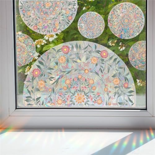 CULASIGN Prisma Fensteraufkleber Mandala, Anti-Kollisions Aufkleber Fensterfolie Fensterbilder, Boho Blumen Selbstklebend Wiederverwendbar Fenster Bunt Dekorfolie ür Wohnzimmer von CULASIGN