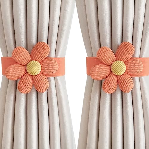 Raffhalter für Vorhänge, 2 Stück Vorhang Raffhalter Blumen Gardinenhalter Raffhalter Vorhang Halter Clips Holdback Vorhanghalter für Schlafzimmer Büro Gardinen Deko (Orange,2pcs-1Blumen) von CULASIGN