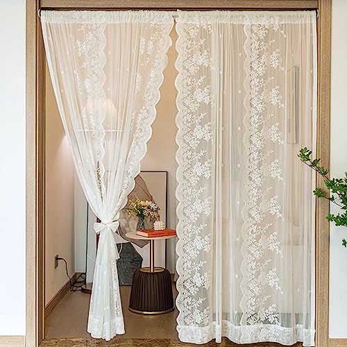 CULASIGN Spitze Vorhang Transparente Dekorative Gardine Lace Halbtransparent Scheibengardinen Kurz Modern für Wohnzimmer Küche Schlafzimmer (100x120cm) von CULASIGN