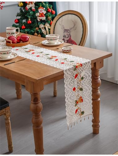 CULASIGN Tischläufer Weihnachten, Tischdecke Weihnachten Stickerei Tischläufer, Weiße Weihnachts Tischläufer Weihnachtstischdecke für Weihnachten Tischdeko (30x150cm) von CULASIGN