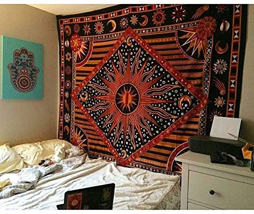 CULASIGN Wandteppich indischer Mandala Tapestry Hippie Bohemian Psychedelic Wandtuch Wandbehang Wand Dekoration Tagesdecke Orientalisch (Orange) von CULASIGN