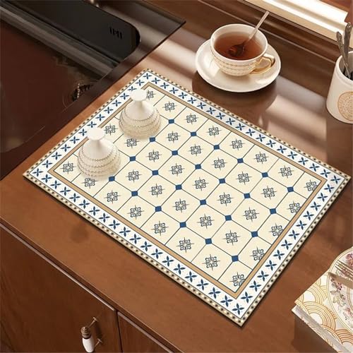 Kaffeemaschine Abtropfmatte, Schnelltrocknend Abtropfmatte Geschirr Kaffeemaschine Matte Unterlage SaugfäHige Abtropfmatte Unterlage Kaffeematt für Kaffeemaschine, Küche, Spüle (Beige Karo,40×60cm) von CULASIGN