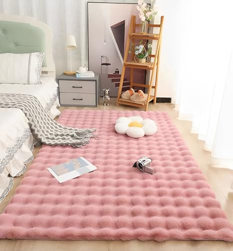 Shaggy Hochflor Teppich Faux Kaninchenfellimitat Langflor Teppich Flauschiger kinderteppich Bodenmatte für Mädchen Kinderzimmer Wohnzimmer Schlafzimmer (Rosa,50x80cm) von CULASIGN