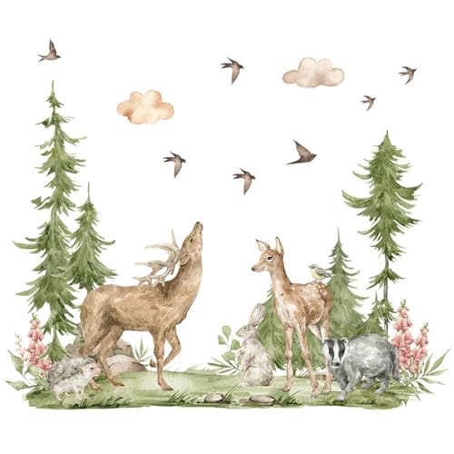 Wandtattoo Waldtiere Baum Wandaufkleber Hirsch Wandsticker Wanddeko für Kinderzimmer Babyzimmer Schlafzimmer (B) von CULASIGN