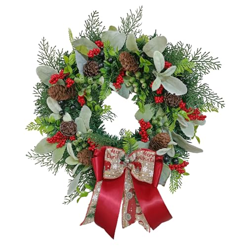 Weihnachtskranz für Tür, Weihnachten Türkranz mit Tannenzapfen, Schleife und Beeren, Adventskranz Dekokranz Weihnachtsdeko für Tür Wand Haus Tisch Fenster (30CM) von CULASIGN