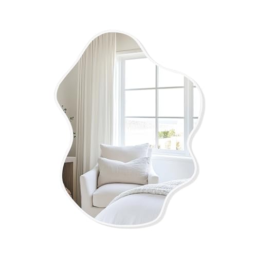 CULER Unregelmäßiger weißer Badezimmer-Wandspiegel, 55,9 x 76,2 cm, asymmetrisch, moderner Spiegel aus gehärtetem Glas, für Schlafzimmer, Wohnzimmer, Eingangsbereich CULER Unregelmäßiger weißer Badezimmer-Wandspiegel, 55,9 x 76,2 cm, asymmetrisch, moderner Spiegel aus gehärtetem Glas, für Schlafzimmer, Wohnzimmer, Eingangsbereich von CULER