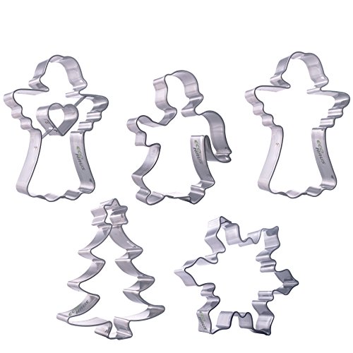 CULIMI Ausstechformen Engel mit Herz - Weihnachten Schneeflocke Weihnachtsbaum 5 Stück Set Plätzchen Ausstecher Edelstahl geformter - Cookie Cutter leicht zu waschen CULIMI Ausstechformen Engel mit Herz - Weihnachten Schneeflocke Weihnachtsbaum 5 Stück Set Plätzchen Ausstecher Edelstahl geformter - Cookie Cutter leicht zu waschen von CULIMI