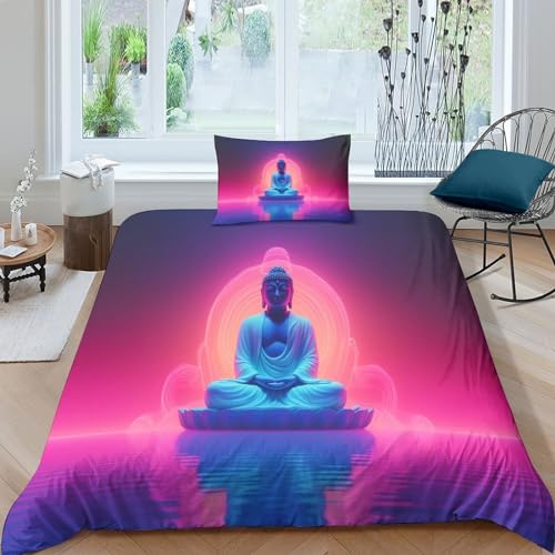 CULPRT Bettwäsche 3D Buddha-Figur Bettbezug Set Mit Reißverschluss Und Kissenbezug, Mikrofaser Bettwäsche Set 2 Teiliges Für Erwachsene Kinder Single（135x200cm） von CULPRT