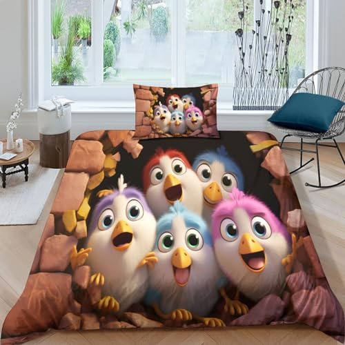 CULPRT fünf kleine Vögel Bettwäsche Set Kinder Mikrofaser süßer Vogel Bettwäsche 3D Gedruckt Bettbezug 2 Teiliges Mit ReißVerschluss,Soft Mädchen Bettwaren Single（135x200cm） von CULPRT