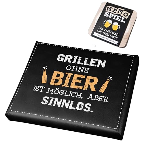 CULT at home Bierkasten Aufsatz Grillen ohne Bier – Gartenhocker Bierkastensitz inkl Bierdeckel Memospiel - Sitzauflage Bierkiste Getränkekiste - Hocker für Balkon Camping 44x34 cm Geschenk Vatertag von CULT at home