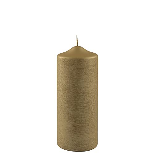 CULT at home FINK Kerze Stumpenkerze gold für festliche Dekorationen - raucharm duftneutral - Höhe 15 Ø 8 cm - lange Brenndauer ca. 80 Stunden von CULT at home