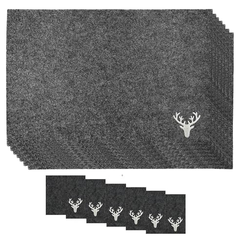 CULT at home Filz Tischsets Hirsch 45 x 30 cm und Glasuntersetzer 10 x 10 cm - 6 x Placemats und 6 x Coasters – dunkel grau anthrazit - Deko Tischdeko Weihnachten Advent CULT at home Filz Tischsets Hirsch 45 x 30 cm und Glasuntersetzer 10 x 10 cm - 6 x Placemats und 6 x Coasters – dunkel grau anthrazit - Deko Tischdeko Weihnachten Advent von CULT at home