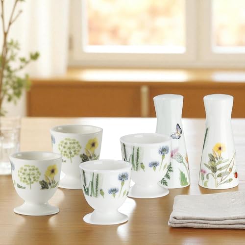 CULT at home Geschenkset 6-teilig – Eierbecher 4er Set mit Pfeffer Salzstreuer Set – ausgefallene Salz und Pfefferstreuer mit 4 Eier Becher Porzellan bunt Blumendekor Wild Flower von CULT at home