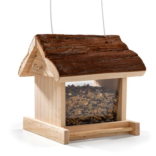 Cult a Home Vogel Futterhaus Holz – Futterhaus für Vögel hängend Wildvögel Vogelfutterhaus zum Aufhängen Meisenknödel Halter – 19 x 17 cm Höhe 19 cm von CULT at home