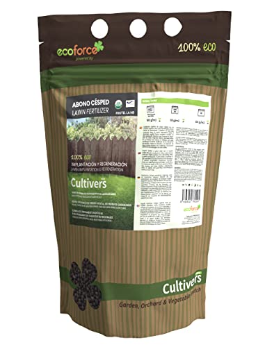 CULTIVERS Bio-Rasendünger 1 Kg. Dünger pflanzlichen Ursprungs, vegan, granuliert, langsame und kontrollierte Freisetzung mit NPK 8-1-5+74% M.O. und Huminsäuren. Huminsäuren von CULTIVERS