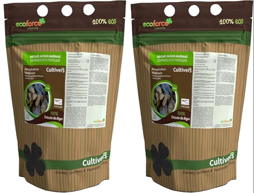 CULTIVERS Reiner Meeresalgendünger, 2 x 1 kg, organischer, ökologischer Dünger, lösliches Pulver, 100 % Algenextrakt, bioaktiver Dünger auf Basis von Extrakten von Ascophyllum nodosum. von CULTIVERS