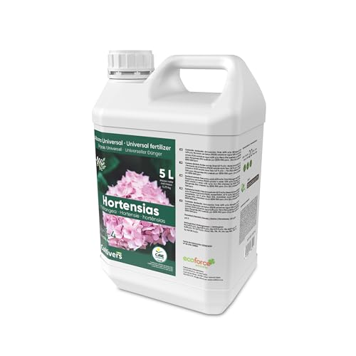 CULTIVERS Organischer flüssiger Hortensiendünger 5 L. Erhöht die Blüte und intensiviert die Farbe. Gesunde und Starke Pflanzen. 100% natürlicher Dünger von CULTIVERS
