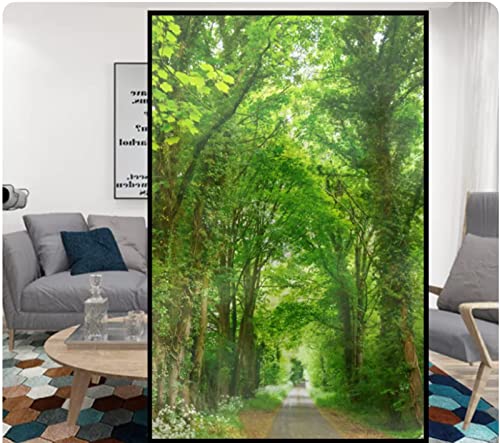 Fensterfolie Selbsthaftend Blickdicht Baum Natur Landschaft Sichtschutzfolie Fensterfolie Anti-UV Dekorfolie Statisch Fensteraufkleber für Wohnzimmer Küche Büro (90x200 cm) von CULTS