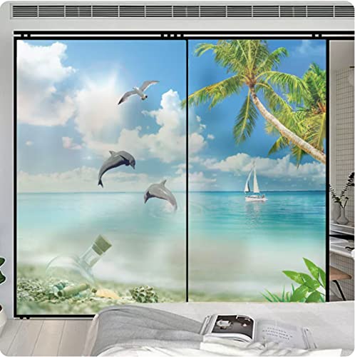 Fensterfolie Selbsthaftend Blickdicht Delfine mit Meerblick Sichtschutzfolie Fensterfolie Anti-UV Dekorfolie Statisch Fensteraufkleber für Wohnzimmer Küche Büro (90x200 cm) von CULTS