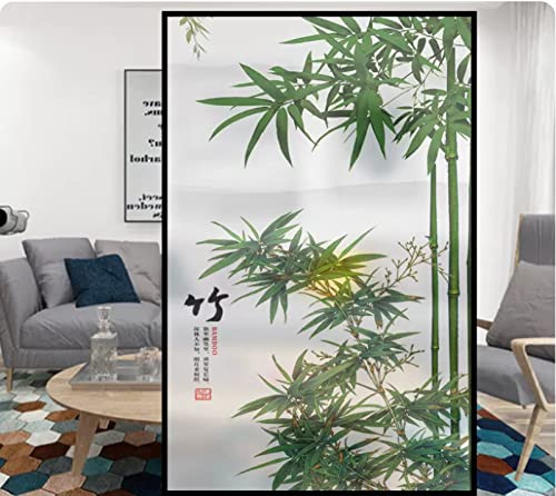 Fensterfolie Selbsthaftend Blickdicht Grüne Pflanze Bambus Sichtschutzfolie Fensterfolie Anti-UV Dekorfolie Statisch Fensteraufkleber für Wohnzimmer Küche Büro (90x200 cm) von CULTS