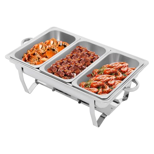 WärmebehäLter Buffet 7.5l 3 Grid, Edelstahl Warmhaltebehälter Mit Deckel, Speisenwärmer Für Catering Buffet Und Party von CUMELLIIR