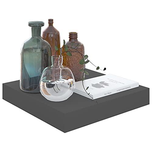 CUMYZO Bilderrahmen-Regale, MDF-Wandmontage, schwebende Regale für Ausstellung, Aufbewahrungsregale für Wohnzimmer, Schlafzimmer, Büro, Hochglanz-Grau, 23,1 x 23,6 x 3,8 cm, 2 Stück von CUMYZO