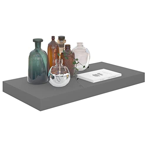 CUMYZO Bilderrahmen-Regale, MDF-Wandmontage, schwebende Regale für Ausstellung, Aufbewahrungsregale für Wohnzimmer, Schlafzimmer, Büro, Hochglanz-Grau, 50 x 23,1 x 3,8 cm, 2 Stück von CUMYZO
