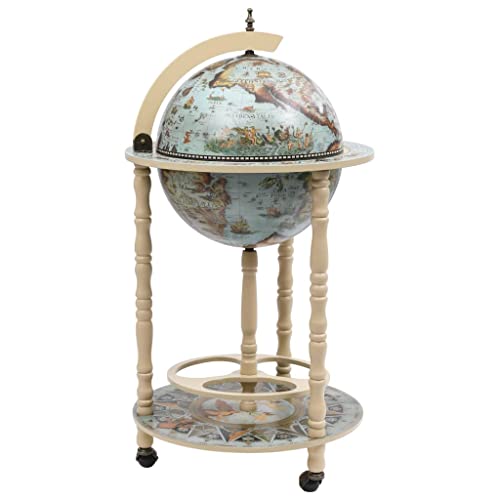 CUMYZO Globe Bar Weinschrank mit Bodenablage, Eukalyptusholz, Likörhalter, freistehend, für Wohnzimmer, Dekor mit Rädern, 47 x 47 x 102 cm von CUMYZO