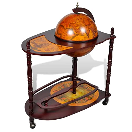 CUMYZO Globe Bar Weinschrank mit Bodenablage, Eukalyptusholz, Likörhalter, freistehend, für Wohnzimmer, Dekor mit Rädern, 70,1 x 45 x 87,9 cm von CUMYZO