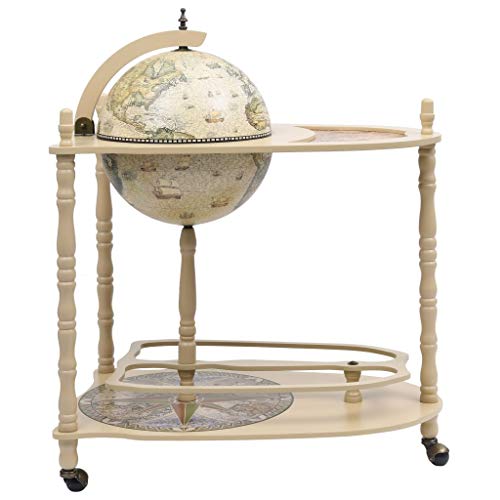 CUMYZO Globe Bar Weinschrank mit Bodenablage, Eukalyptusholz, Likörhalter, freistehend, für Wohnzimmer, Dekor mit Rädern, 70,1 x 45 x 87,9 cm von CUMYZO