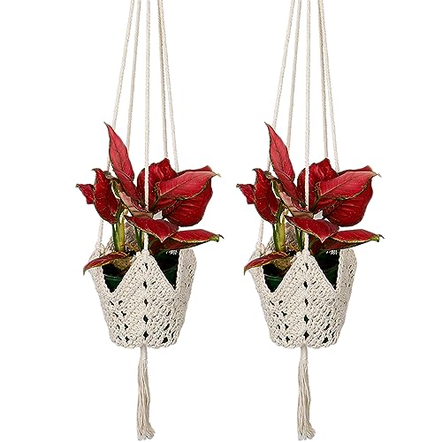 CUNQN Makramee Blumenampel Pflanzen Hänger Hängende Blumentöpfe Baumwollseil Deko Hängeampel Blumentopf mit S Metallhaken für Innen Außen 2PCS von CUNQN