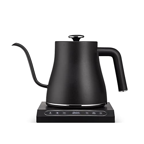 0,8L Edelstahl Isolierter Wasserkocher Kaffeemaschine Konstante Temperaturregelung Mini Teekanne mit langem Auslauf und Schwanenhals (Schwarz 220V, Größe:E) von CUNTO